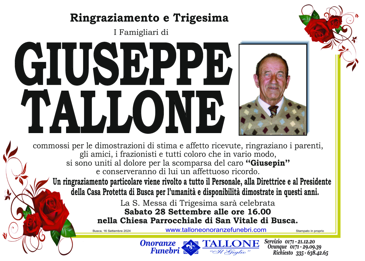 <br />
<b>Warning</b>:  Undefined variable $info in <b>/home/tallone/public_html/ringraziamenti.php</b> on line <b>68</b><br />
Giuseppe Tallone
